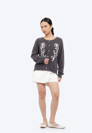 Loose Cardigan with Applique Detail