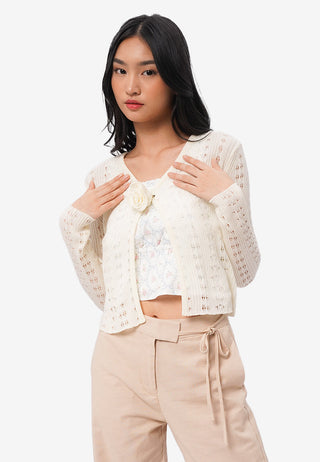 Flower Pin Long Sleeve Cardigan