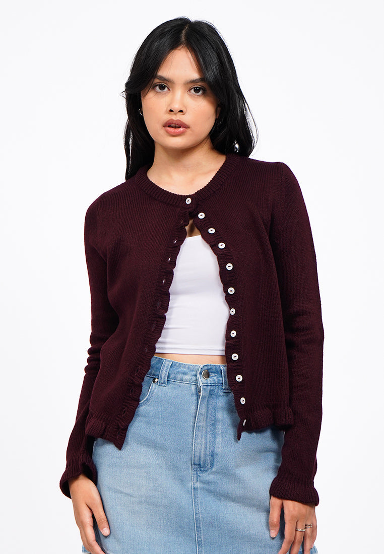 Color Box Cardigan Ruffled Long Sleeve Knit Cardigan – COLORBOX - Indonesia