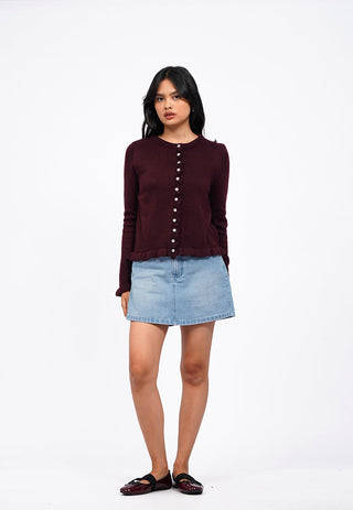 Ruffled Long Sleeve Knit Cardigan