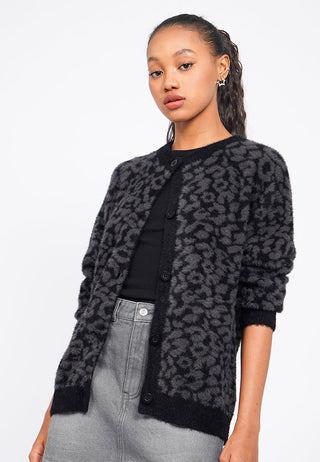 Printed Long Sleeve Fur Cardigan