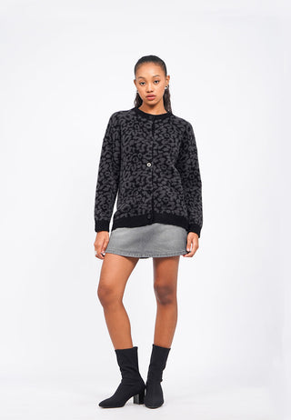 Printed Long Sleeve Fur Cardigan