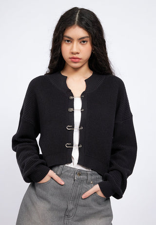 Knit Cardigan with Safety Pin Details