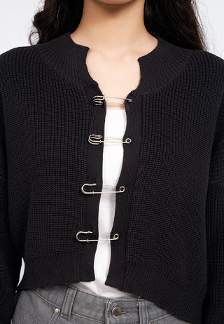 Knit Cardigan with Safety Pin Details