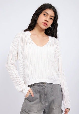 V-Neck Loose Long Sleeve Knit Top