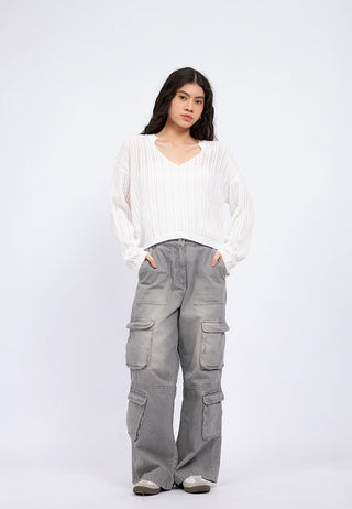 V-Neck Loose Long Sleeve Knit Top