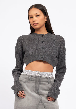 Cable Knit Long Sleeve Crop Cardigan