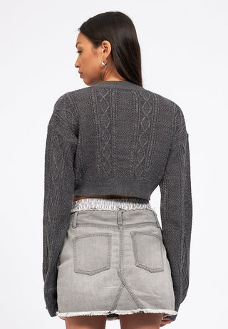 Cable Knit Long Sleeve Crop Cardigan