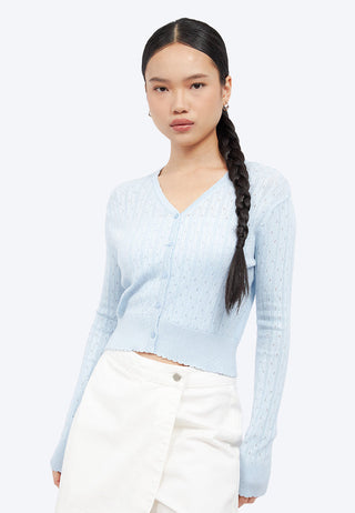 V-Neck Pointelle Crop Cardigan