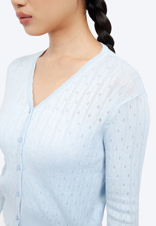 V-Neck Pointelle Crop Cardigan