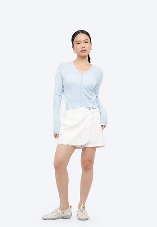 V-Neck Pointelle Crop Cardigan