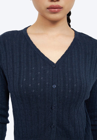 V-Neck Pointelle Crop Cardigan