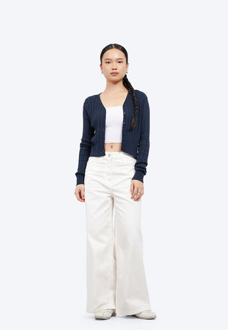 V-Neck Pointelle Crop Cardigan