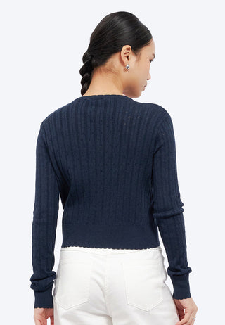 V-Neck Pointelle Crop Cardigan