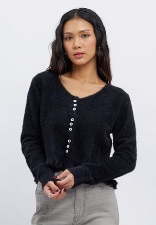 Hairy Knit Long Sleeve Cardigan