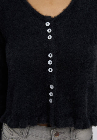 Hairy Knit Long Sleeve Cardigan