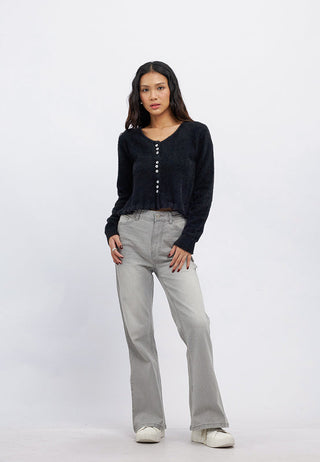 Hairy Knit Long Sleeve Cardigan