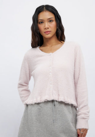Hairy Knit Long Sleeve Cardigan