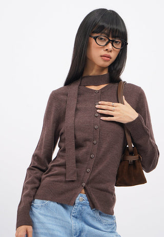 Long Sleeve Cardigan with Scarf