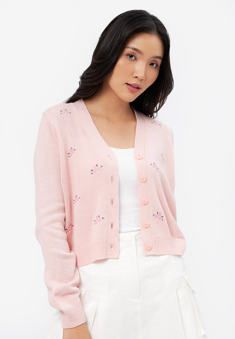 Floral Embroidery Long Sleeve Cardigan - Main Image