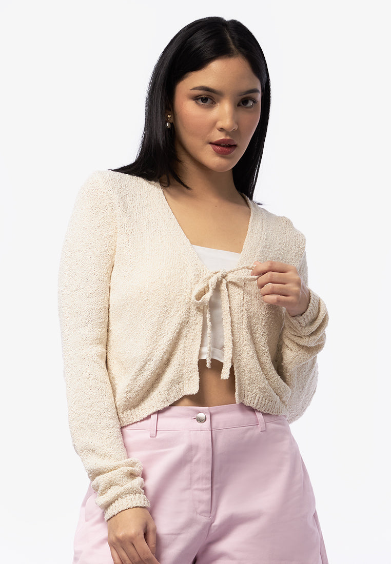 Tie Front Popcorn Cardigan Off White – COLORBOX - Indonesia