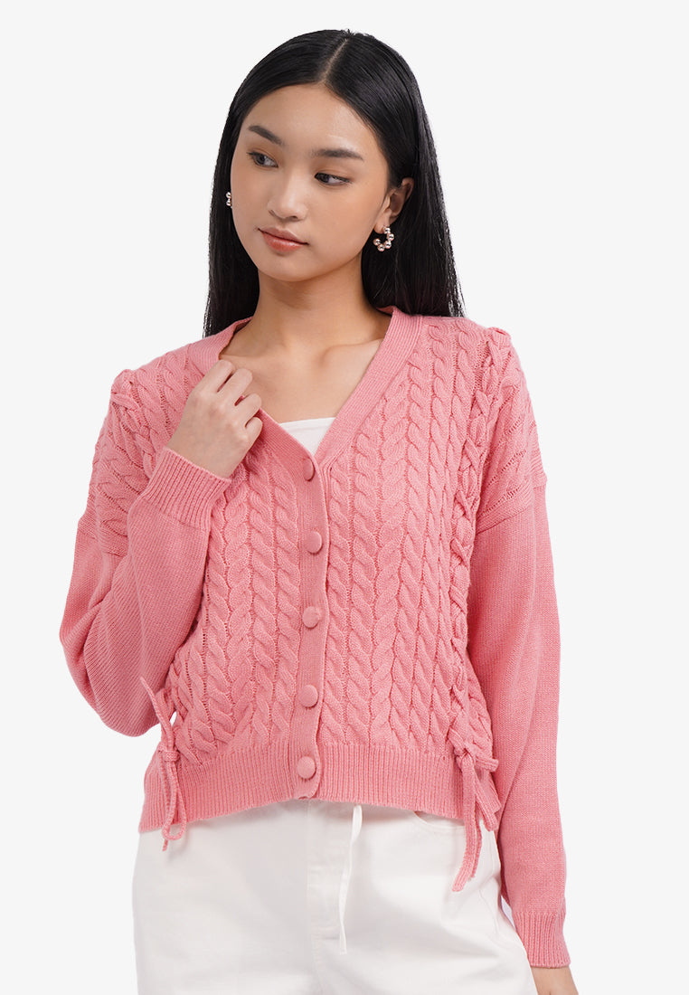 V-Neck Cable Knit Cardigan - Main Image