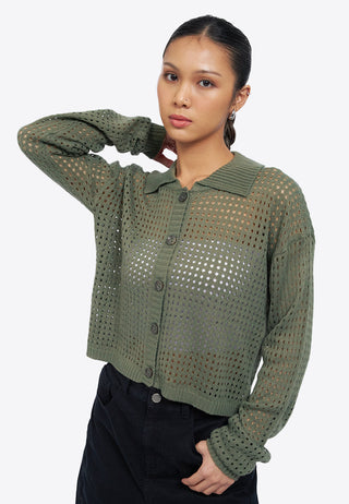 Hole Knit Collar Cardigan
