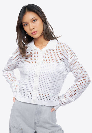 Hole Knit Collar Cardigan