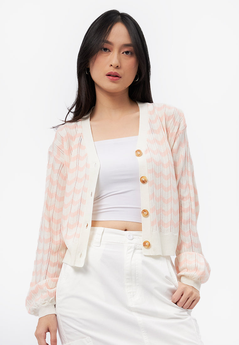 Wave Printed Long Sleeve Cardigan – COLORBOX - Indonesia