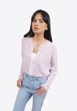 Button Up Long Sleeve Crop Cardigan