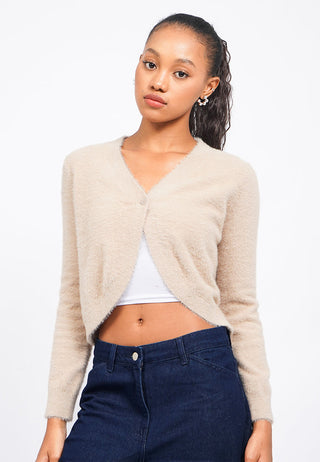 Textured Long Sleeve Crop Cardigan