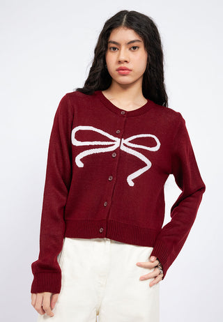 Ribbon Long Sleeve Knit Cardigan