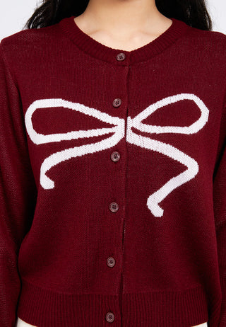Ribbon Long Sleeve Knit Cardigan