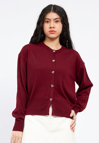 Heart Button Long Sleeve Cardigan