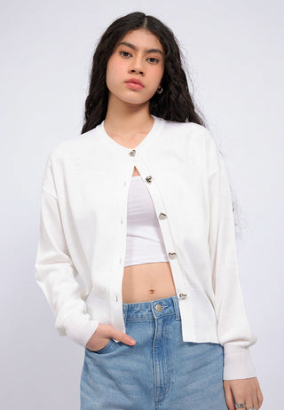 Heart Button Long Sleeve Cardigan
