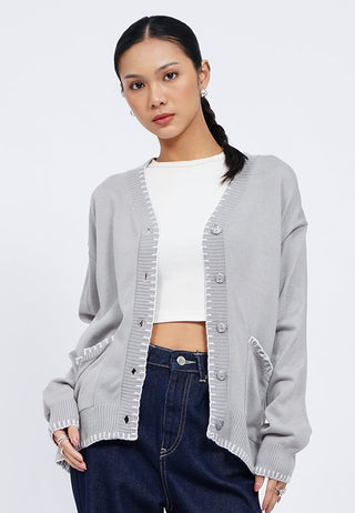 Stitch Details Long Sleeve Loose Cardigan
