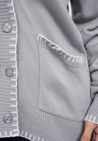 Stitch Details Long Sleeve Loose Cardigan