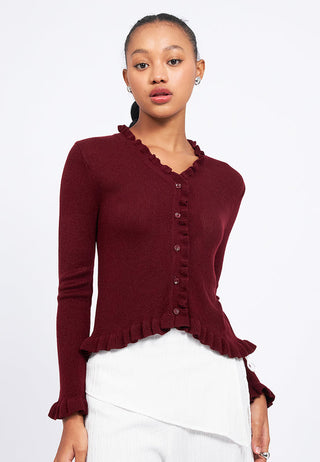 V-Neck Ruffle Knit Cardigan