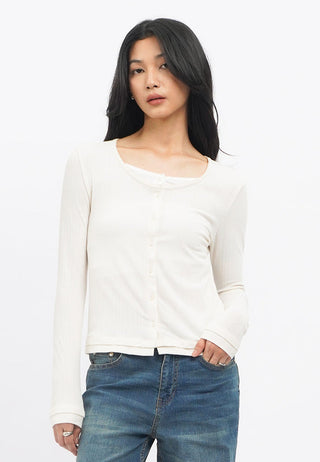 Double Layer Long Sleeve Knit Top
