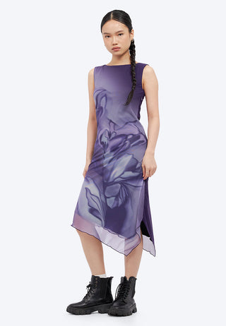 Asymmetric Tulle Midi Dress