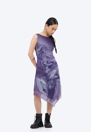 Asymmetric Tulle Midi Dress