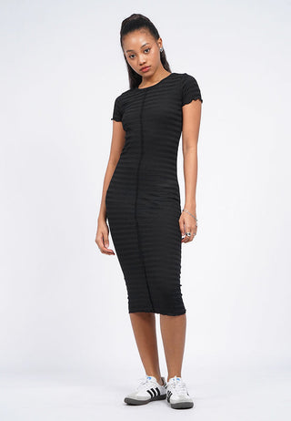 Textured Round Neck Midi Dress