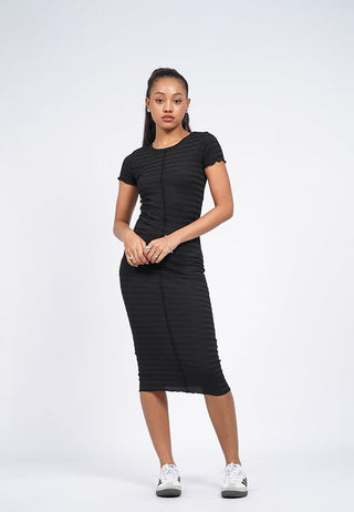 Textured Round Neck Midi Dress
