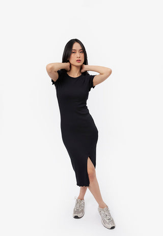 Lettuce Hem Midi Dress with Slit