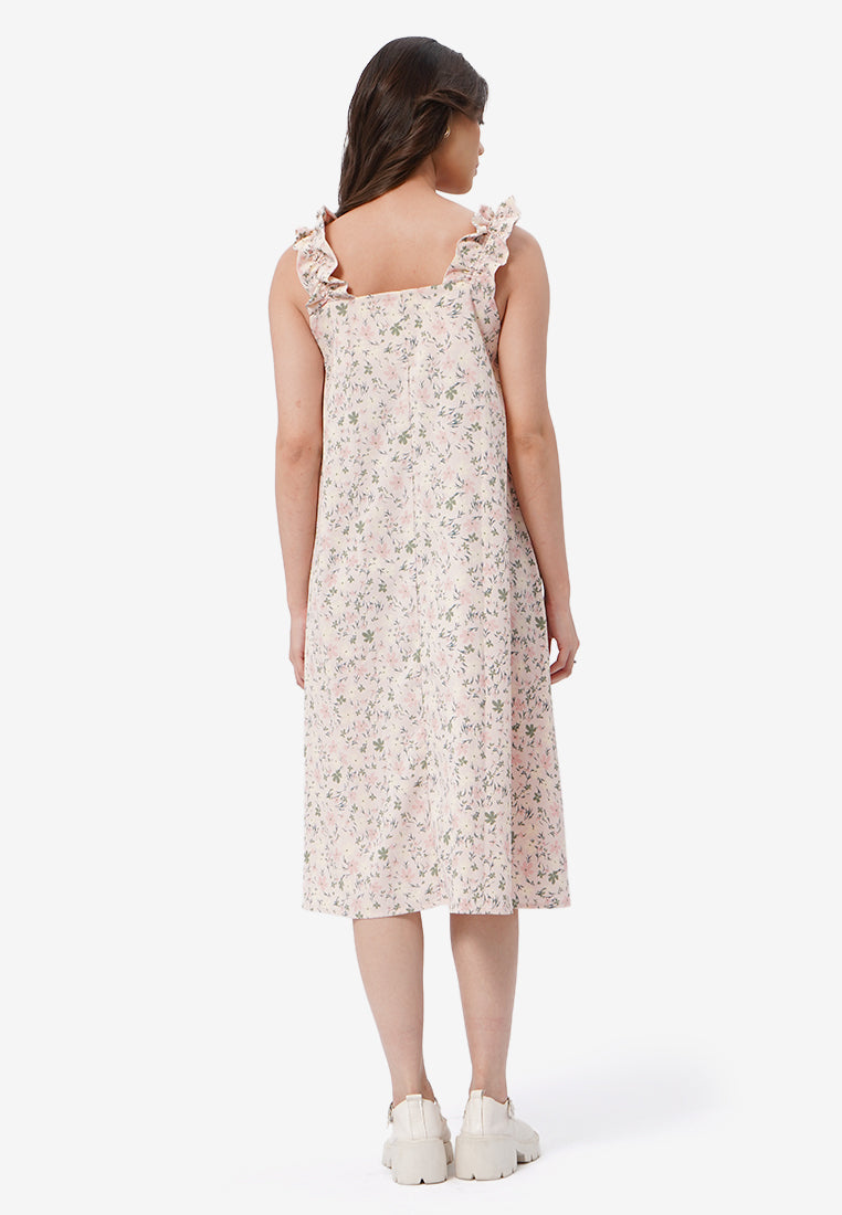 Floral Printed Sleeveless Midi Dress