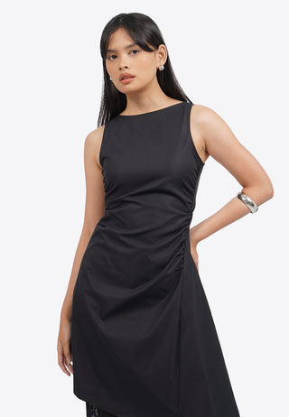 Asymmetrical Gathered Midi Dress