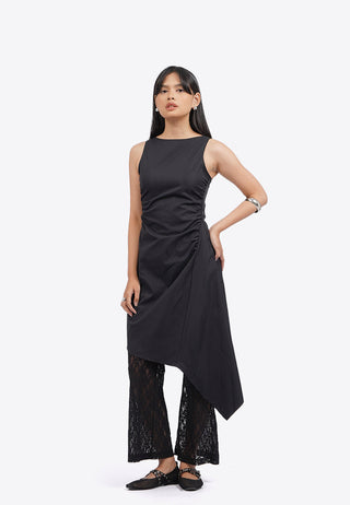 Asymmetrical Gathered Midi Dress