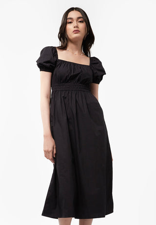 Puff Sleeve Square Neck Midi Dress