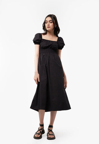 Puff Sleeve Square Neck Midi Dress