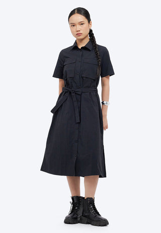 Double Pocket Midi Shirt Dress
